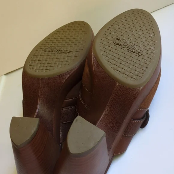 Cole Haan Ladies Brown High Heels Suede Slip-on Mules with Buckle - Picture 7 of 8